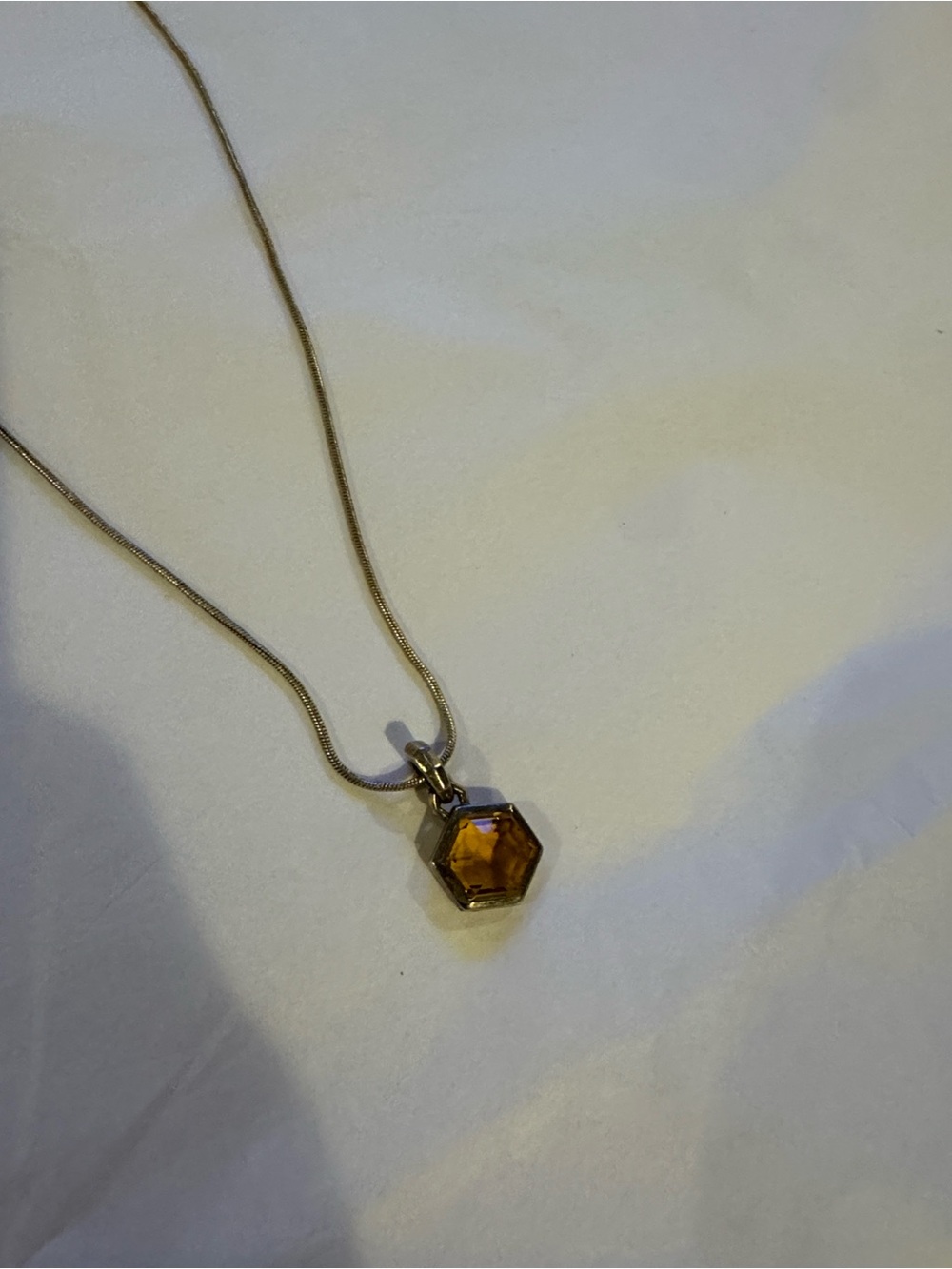 David Yurman Silver Chain Necklace with Amber Hexagon Pendant